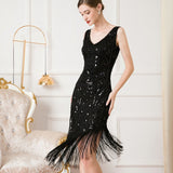 1920S Vintage Mujer Sequins Beading Cocktail Dresses V-Neck Tassels Sexy Women Irregular Party Dress