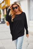 Long Sleeve Irregular T-Shirt Casual Loose Solid Color Round Neck Top Woman Tshirts