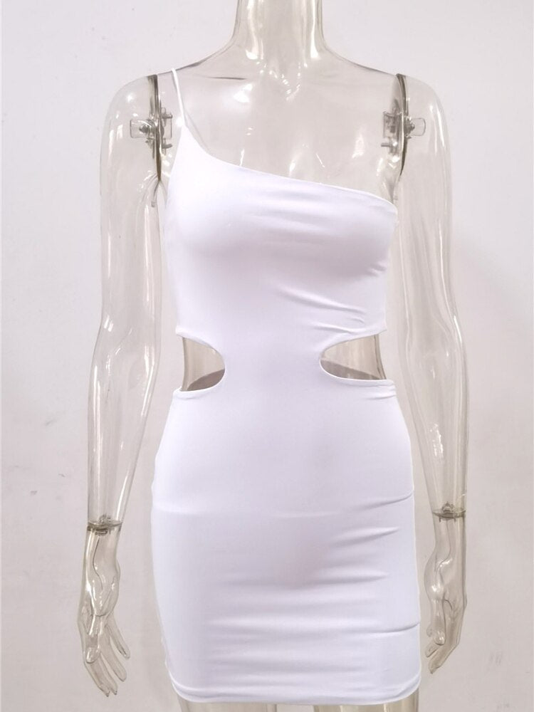 New Sleeveless One Shoulder Suspender Hollow Hip Wrap Skirt Nightclub Party Tight Skirt Dress