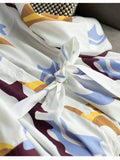 Shirt Polo Collar French Lace Waist Slim Floral A-line Skirt White Chiffon Dress