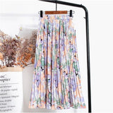 Print Summer Floral Casual Sexy Boho Beach Chiffon Pleated Maxi A-Line Long Skirts