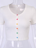 New Spring and Summer Buttons Slim Short Women Navel Blouse Cardigan Shirts