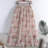 Print Summer Floral Casual Sexy Boho Beach Chiffon Pleated Maxi A-Line Long Skirts