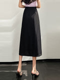 High Waist Elegant A-line Skirts Women Korean Style Solid Color All-match Office Lady Long Skirt