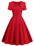 New Red 50s 60s Casual Women Vintage High Waist Party Dress Short Sleeve Chic Simple Runway Rockabilly Daily Tunic Dresses