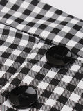 Black and White Plaid Double-Breasted Button Elegant Long High Waist Midi Vintage A Line Skirt