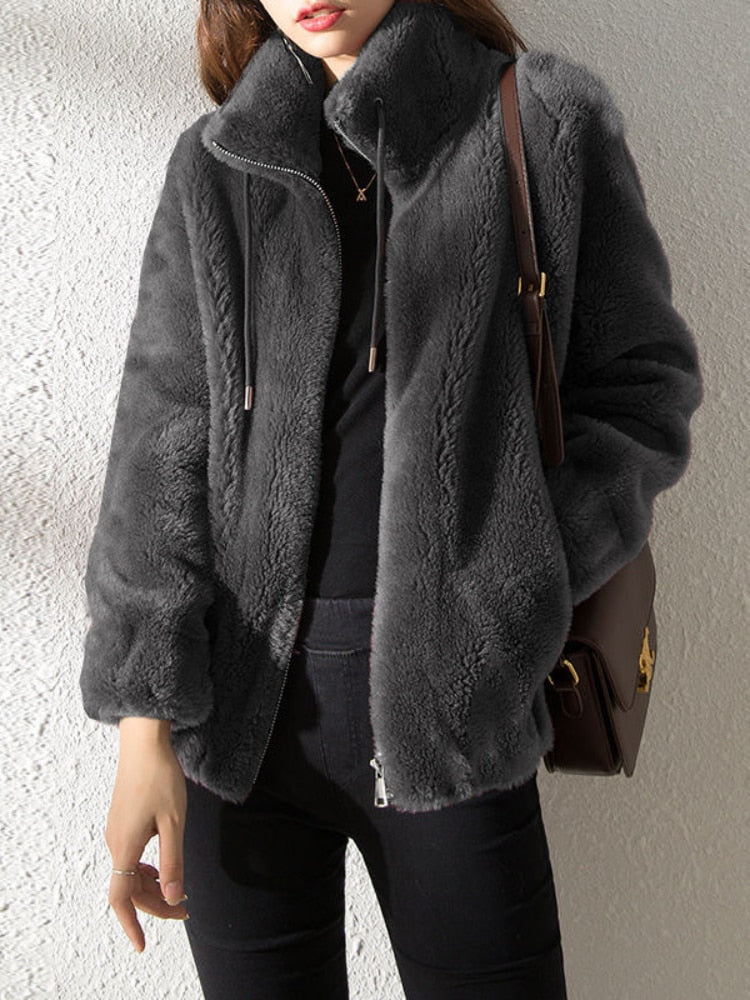 Short Thickened Coat Women Stand Collar Double-sided Velvet Fur Winter Jacket
