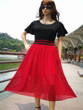 New Women Office Casual High Waist Ruffle Round Neck Pleated Short Sleeved Dress