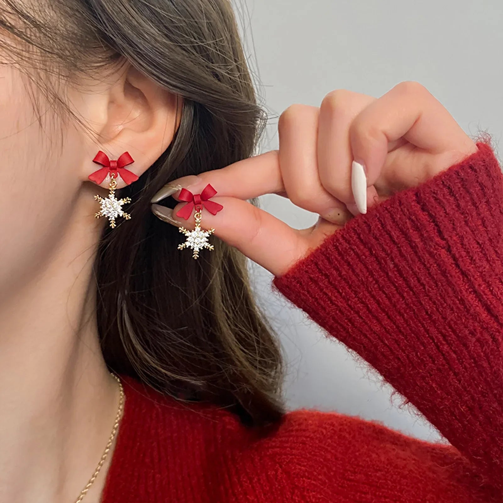 New Red Bow Knot Snowflakes Drop Earring For Women Christmas Santa Claus Snowman Earrings Girls Xmas Jewelry Gifts