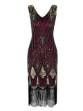 1920s Party Vintage Sequin Cocktail Flapper Midi Dresses for Women Sleeveless V-Neck Evening Fringe Hem Elegant Dress