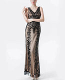 V-Neck Sequin Embroidered Women Elegant Luxury Cocktail Dresses Evening 1920s Party Backless Flapper Maxi Long Dress