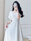 Summer New Elegant White Midi Dress Solid One Piece Lady Slim Party Prom Vestidos