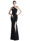 Formal Evening New Mermaid One Shoulder High Slit Zipper Back Sleeveless Long Prom Dress