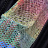 Bright Diamond Rainbow Vest Hollow Color Rhinestones See-through Mesh Shirt Women Neon Y2K Tank  Top