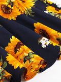 Yellow Sunflower A Line Vintage Cotton Spring Autumn 3/4 Length Sleeve Women Elegant 1950s Floral Dresses