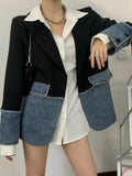 Jeans Splicing Design Sense Minority Loose Long Sleeve Suit Jacket Blazer Women Coats