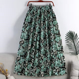 Print Summer Floral Casual Sexy Boho Beach Chiffon Pleated Maxi A-Line Long Skirts