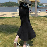 Sexy Vintage Splited Fork Hip-wrap Long Denim Trumpet Summer Elegant Korean High Waist Stretch Mermaid Skirt