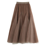 Women Mesh Elastic High Waist A-Line Tutu Solid Patchwork Skirts Elegant Streetwear