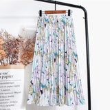 Print Summer Floral Casual Sexy Boho Beach Chiffon Pleated Maxi A-Line Long Skirts