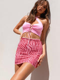 Printed Gauze High Waist Double Slim Bag Hip Sexy Women Mini Skirt