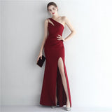 Formal Evening New Mermaid One Shoulder High Slit Zipper Back Sleeveless Long Prom Dress