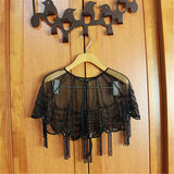 Summer New Korean Version Handmade Beaded Tassel Bead Hollowed Out with Dress Mesh Shawl Cape Black Cloak