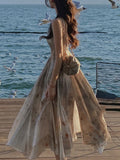 Summer Women Spaghetti Strap Elegant Midi Dress Evening Birthday Holiday Backless Prom Clothes