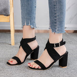 Summer Thick High Heels Sandals Women Black Ankle Strap Gladiator Sandalias Mujer Open Toe Casual Shoes
