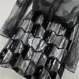 2pcs/Set Korean New Women Heavy Craft Nail Bead Long Sleeve Sequin Shirt With Buttons And Skirt