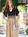 New Women Office Casual High Waist Ruffle Round Neck Pleated Short Sleeved Dress