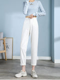 Jeans Women Straight Tube High Waist Loose Spring New Slim Casual White Elastic Harlan Cargo Pants