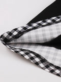 Gingham and Black Patchwork Elegant Cotton Long Dresses for Women Sexy Off Shoulder Evening Party Vintage Pleated Dress