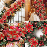 5pcs Christmas Flowers Glitter Artificial Poinsettia Floral Xmas Tree Ornaments DIY Garlands Home Wedding Party Decorations Gift