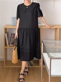Loose Women Mid-Length Dress Casual All Match Chic Summer Solid New Normcore Office Lady High Waist Elegant Vestidos