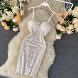 New Women Sexy Club Summer V Neck Bling Sequins Bodycon Ladies Elegant Spaghetti Strap Mini Dress