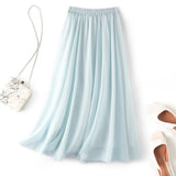 Summer Women Chiffon Long A-Line Elastic High Waist Maxi Elegant Solid Skirts Streetwear