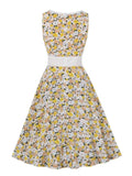 Buttons High Waist Multicolor Floral A Line Summer Elegant Women Sleeveless Vintage Style Beach Dress