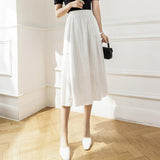 Fashion Bohemian Long Elegant Holiday Summer Casual High Elastic Waist Solid Color White Pink Retro Skirt