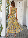 Vintage Sexy Sleeveless Print Summer Dress Boho Long Holiday Party Beach Sundress
