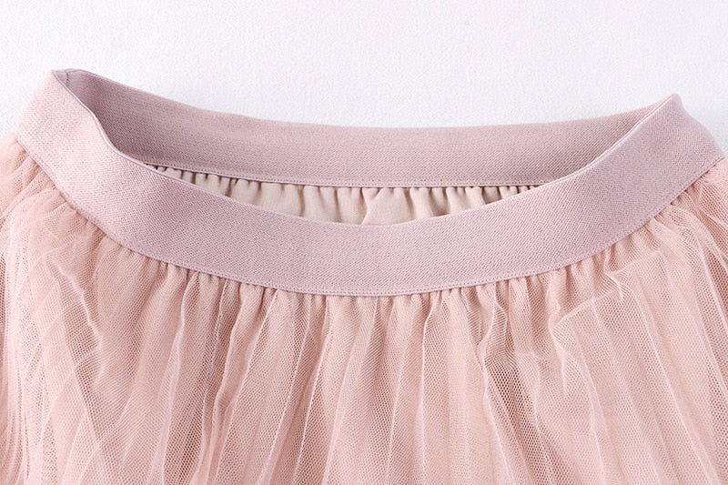Women Mesh Bead Pleated Sweet A-Line Elastic High Waist A-Line Skirts Streetwear