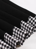 Gingham and Black Patchwork Elegant Cotton Long Dresses for Women Sexy Off Shoulder Evening Party Vintage Pleated Dress