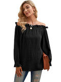 Off-the-shoulder Lantern Sleeves Loose and Beautiful Ruffled Women One-word Collar Temperament Top