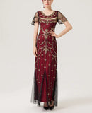 Luxury Sequin and Beaded Night Elegant Long Dresses for 1920s Party Women O-Neck Vintage Style Mesh Overlay Dress