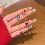 Xmas Santa Claus Drop Earrings Christmas Tree Snowflake Long Tassel Chain Earring Women Fashion Jewelry Girlfriends Gift