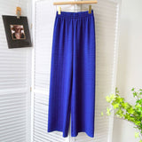 Elastic High Waist Women Casual Loose Wide Leg Solid Straight Pants Long Trousers
