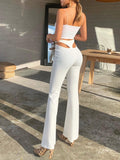 New Slim High Waist Wide Leg Solid Color Micro Temperament Commuter Casual Women Hollow Sexy Pants