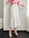 High Waist Elegant A-line Skirts Women Korean Style Solid Color All-match Office Lady Long Skirt