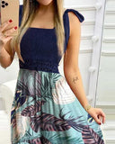 New Summer Strap Stitching Printed Skirt Sleeveless Lady Irregular Tube Top Dress