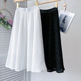 New Spring Women Jacquard Plaid Elegant Bright Elastic High Waist A-Line Skirts Streetwear